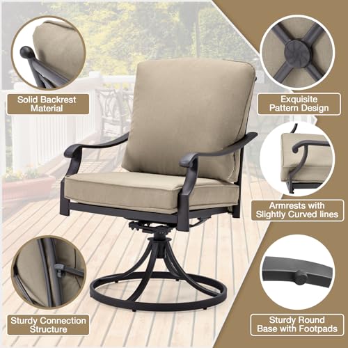EROMMY Patio Swivel Chair Set of 2, Heavy Duty Outdoor Dining Chairs with Thickened Cushions, Metal Patio Chairs Gentle Rocker for Outside, Garden Lawn & Porch, Backyard, Red