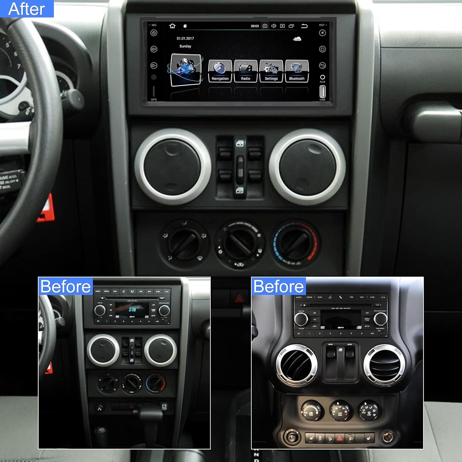 Android Car Stereo Radio for Jeep Commander/Wrangler 7 inch Touch Screen Head Unit Video Multimedia Player Support Carplay, Android Auto,Voice Control Steering Wheel Control with Bluetooth,WiFi