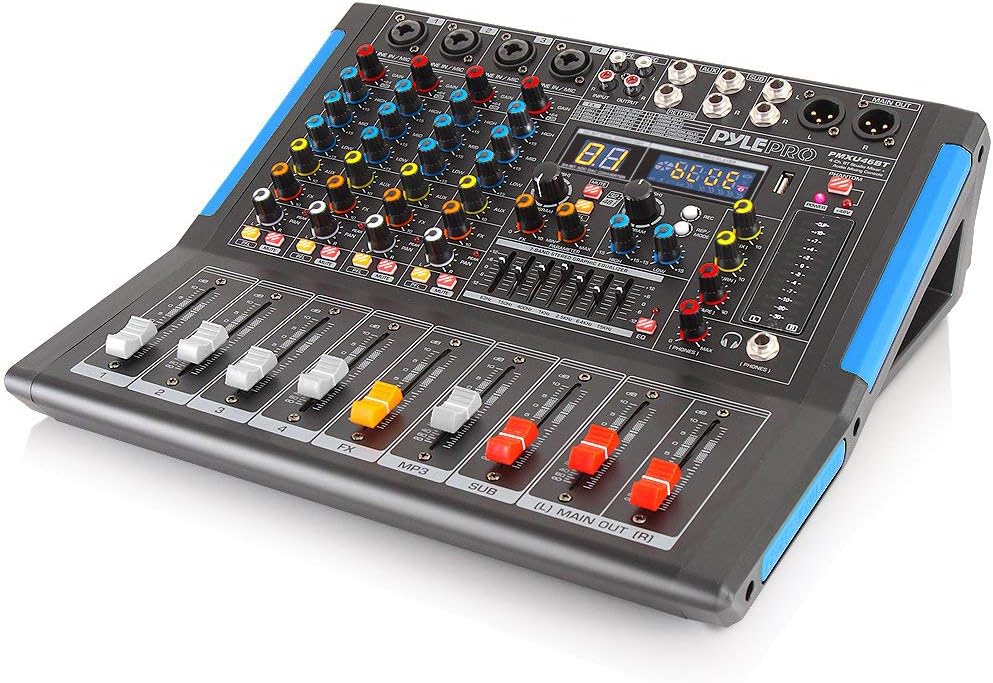 Professional Audio Mixer Sound Board Console Desk System Interface 8 Channel Digital USB Bluetooth MP3 Computer Input 48V Phantom Power Stereo DJ Studio FX 16Bit DSP Processor Pyle PMXU83BT, Black