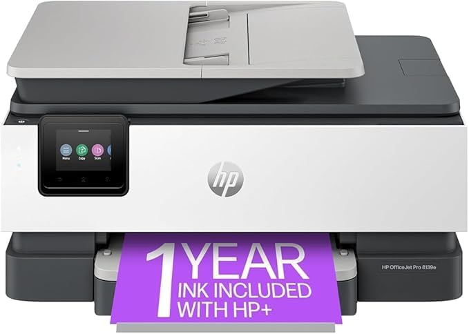 HP OfficeJet Pro 8139e Wireless All-in-One Color Inkjet Printer, Print, scan, Copy, fax, ADF, Duplex Printing Best-for-Home Office, 1 Year Instant Ink Trial Included
