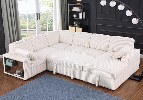 Oversized U-Shaped Sectional Sofa Couch Plush Corduroy Upholstered Modular Deep Seat Sofa&Couch Sectional W/Right Facing Chaise Lounge and 7 Toss Pillows for Home Apartment Living Room Furniture Sets