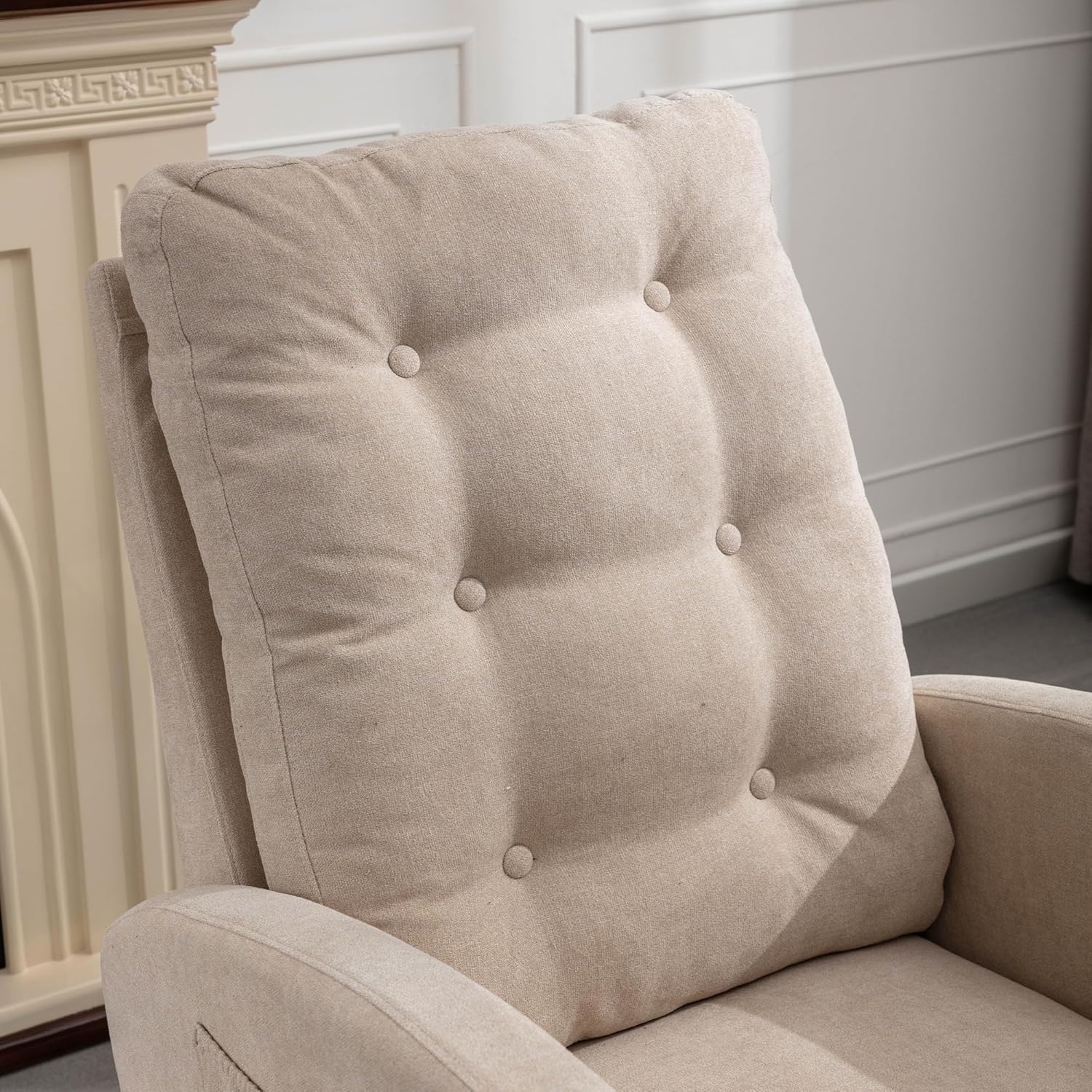 Rocking Chair Set of 1, Upholstered Glider Rocker with High Backrest Armchair, for Living, Bedroom, Nursery Room, Beige