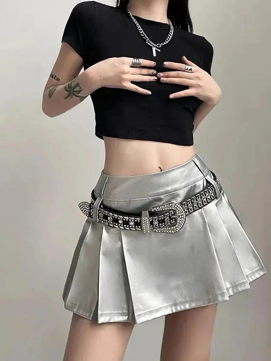 'Scale' Future Silver Metallic Pleated Skirt