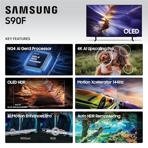 Samsung 55-Inch Class OLED S90F 4K Smart TV (2025 Model) NQ4 AI Gen3 Processor, 4K AI Upscaling Pro, OLED HDR +, Motion Xcelerator 144Hz, Samsung Vision AI, Alexa Built-in