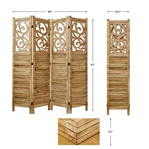 Room Divider Wood Carved Wall Divider Indoor Folding Portable Partition Screen for Home Office Garden Terrace - 6 Panel, 67 * 90inch (Dark Brown)