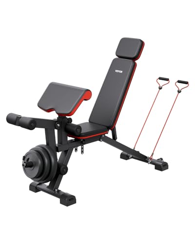 VEVOR Weight Bench, 800lbs Adjustable Weight Bench Press for Full Body Workout, Exercise Sit up Bench for Home Gym Strength Training, Flat Bench with with Leg Extension, Preacher Pad, Fast Adjustment