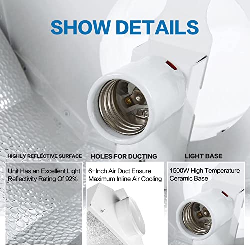 iPower Horticulture 400W HPS Grow Light Kit, 6" Hydroponics Air Cooled Reflector, Digital Dimmable Electronic Ballast, High Pressure Sodium Bulb, Plug-in Mechanical Timer