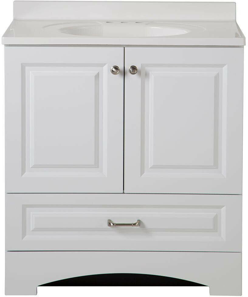 Glacier Bay Lancaster 30 in. W Bath Vanity in White with Cultured Marble Vanity Top in White
