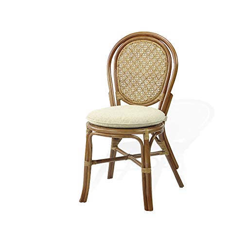 Set of 2 Denver Dining Handmade Wicker Side Chair Natural Rattan, Colonial Color with Cream Cushion