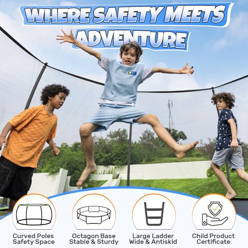 BCAN 8FT 10FT 12FT 14FT 15FT 16FT Recreational Trampoline with Enclosure for Kids Adults, ASTM Approved, Outdoor Trampolines with Ladder for Kids