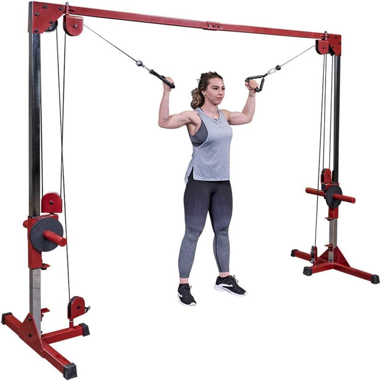 (BFCCO10) Cable Crossover Exercise Machine, 2" Olympic Sized Weight Carriage Dual Pulley Cable Machine for Strength Training, Red