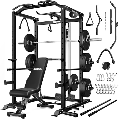 C1-V4 Power Cage, 2000LBS Squat Rack with LAT Pulldown, Multi-Function Weight Cage Strength Training Machine, Workout Cage with More Attachments for Home Gym Garage
