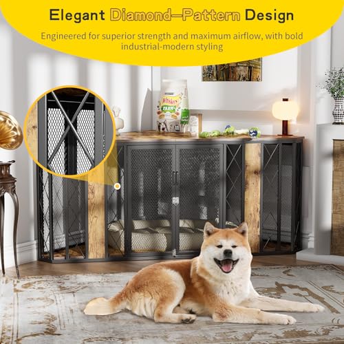 48'' Dog Crate Furniture with Removable Divider & Storage Drawers, Wooden Double Dog Cage TV Stand with 2 Sliding Barn Doors, Multi-Functional Dog Crate End Table for Indoor use (White)
