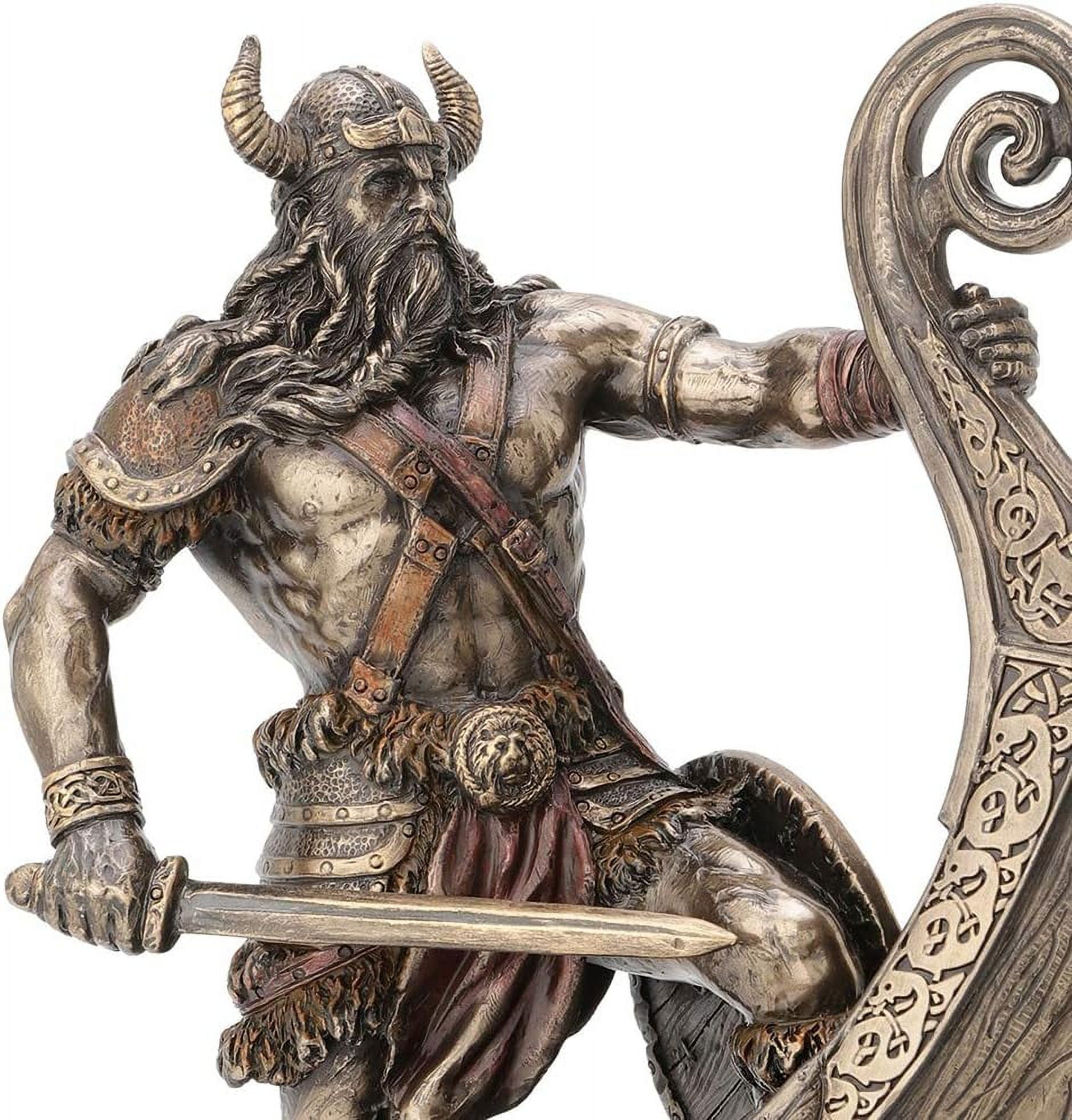 Inch Norse Viking Standing On Long Ship Prow Antique Bronze Finish Statue