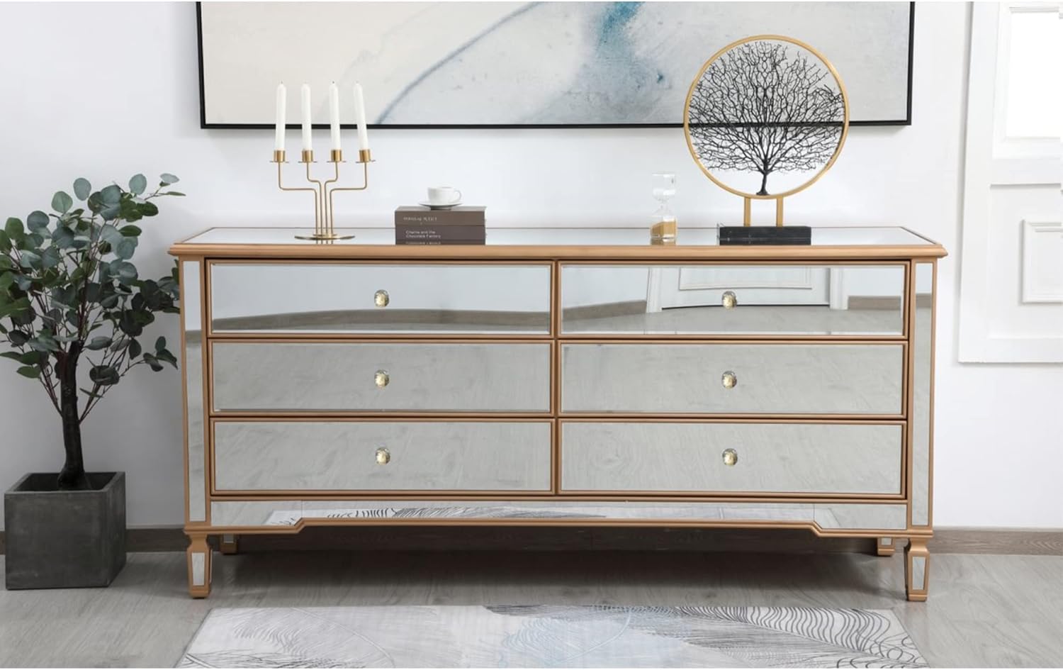 Contempo 72 in. Mirrored Chest in Antique Gold