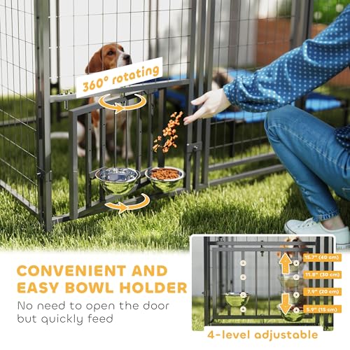 PawHut 4.6' x 4.6' x 5' Dog Kennel Outside, Welded Wire Outdoor Dog Kennel Run with Waterproof & UV Resistant Cover, for S&M Breeds, Chickens, Ducks, Black