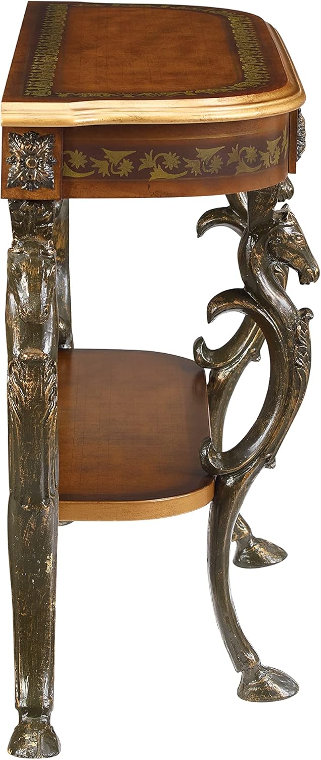 Powell Furniture Masterpiece Floral Demilune Powell Console Table, Brown and Gold 42 x 31.5 x 15.5