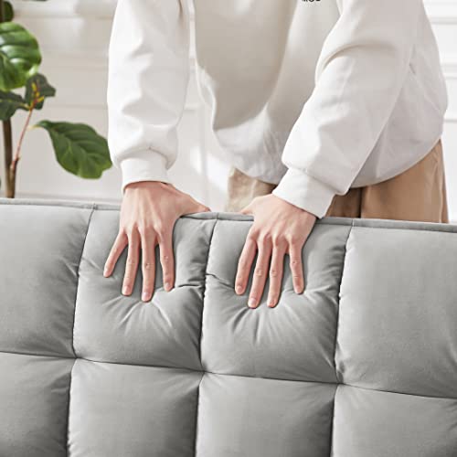 Futon Sleeper Sofa Bed Couch - Velvet 3 in 1 Convertible Sleeper Sofa w/Pullout Bed, Small Love Seat Lounge Sofa w/Reclining Backrest, Toss Pillows, Pockets for Living Room (Grey)
