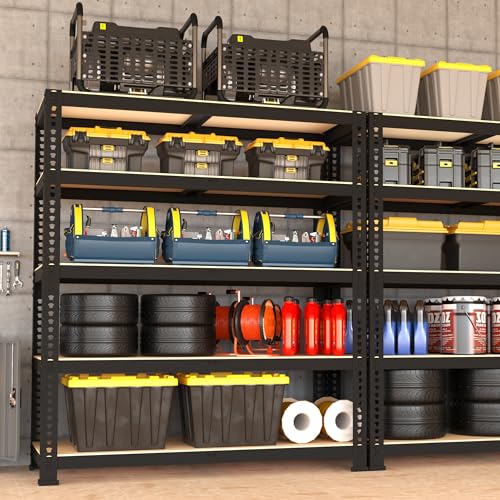 5 Tier Garage Storage Shelves - 32" W x 16" D x 63" H Adjustable Heavy Duty Metal Shelving Unit, Garage Shelving Utility Storage Rack for Basement, Pantry, Kitchen, Black, 2 PCS