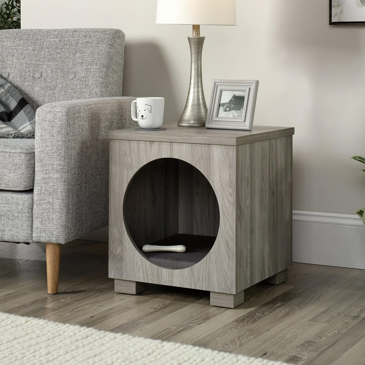 Pet Bed Side Table Combo versatil in light walnut finish pets furniture