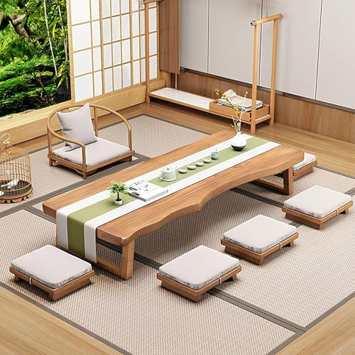 Japanese Floor Table, Solid Wood Low Table for Sitting On The Floor, Low Coffee Table for Living Room, Party Table Dining Tea Table(120x60x35cm)