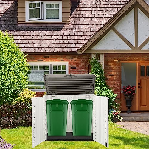 VINGLI Outdoor Storage Shed, Resin Storage Cabinet with Lockable Design, Weatherproof Tool Shed with HDPE Material, Resin Deck Box for Garden Tools, Pool Equipment, Garbage Cans, White (59 Cu.ft)
