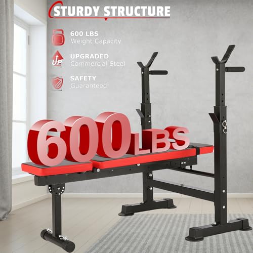 OPPSDECOR Adjustable Weight Bench Set with Squat Barbell Rack, Removable Foot Bracket, 600lbs 6 in 1 Weight Bench, Foldable Workout Bench for Full Body Exercise Home Gym MTY-1318 Bench Press
