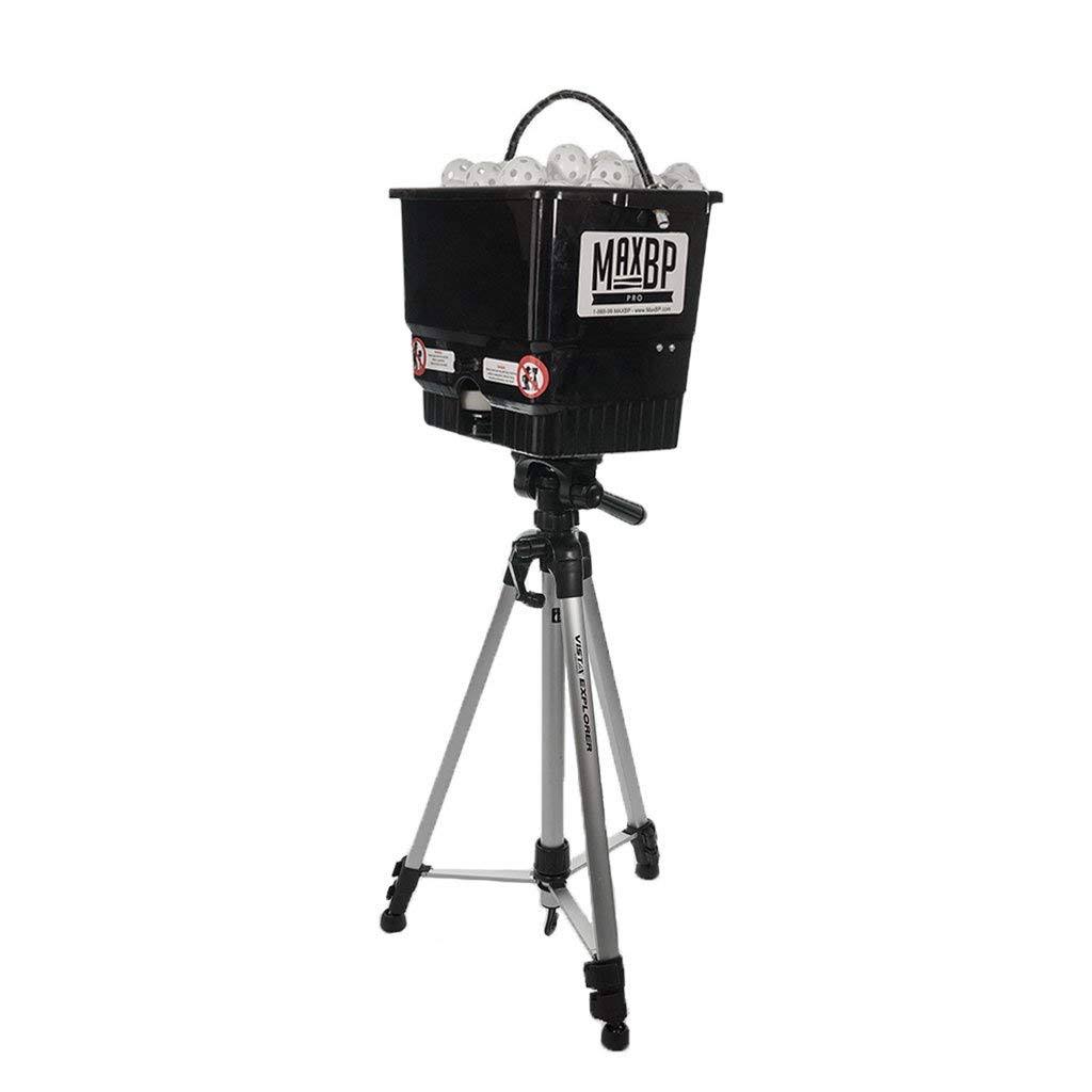 MaxBP Original Baseball and Softball Pitching Machine with 48 Wiffle Balls, Fastballs u0026 curveballs, 4