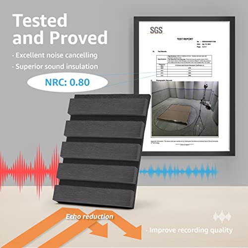 Art3d 4-Piece Wood Slat Acoustic Panels for Stylish Decor and Noise Reduction, 3D Textured Panel for Ceiling and Wall, Matte Black