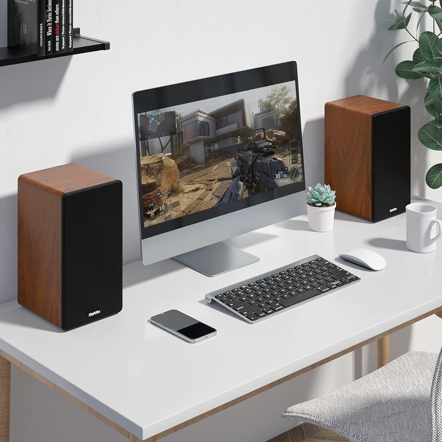 Bluetooth Bookshelf Speaker, Powered Speakers 2.0 Stereo 36W X 2 Active Studio Monitors with Optical/Coxial/RCA inputs/Subwoofer Line Out for Turntable, TVs