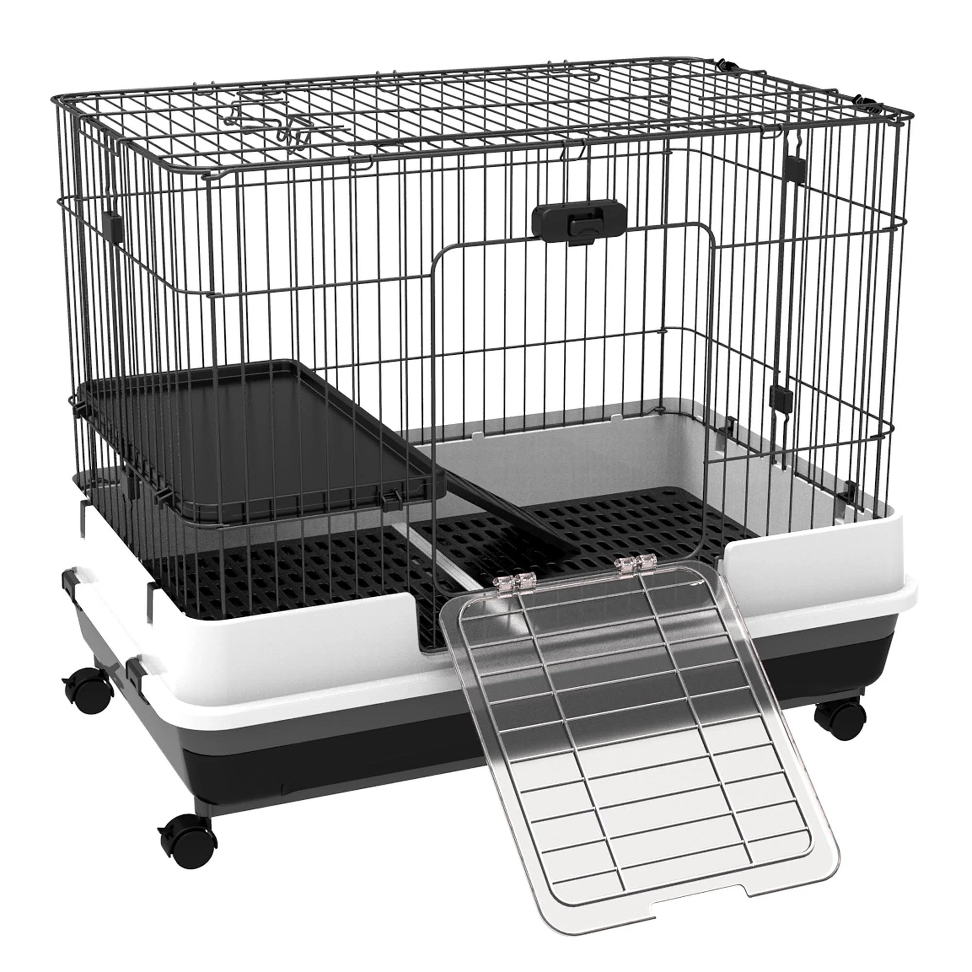 PawHut 32x22 Indoor Rabbit Cage Small Animal House Habitat with Wheels