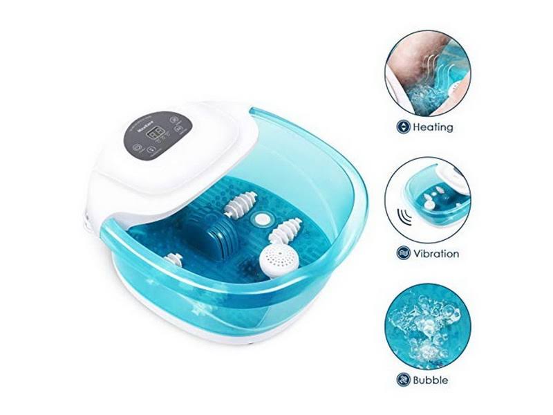 Maxkare Foot Spa/Bath Massager with Heat Bubbles Vibration 3 in 1 Function, 4 Masssaging Rollers Pedicure Tired Feet Stress Reli