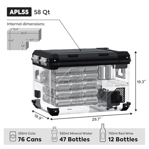 ICECO APL55 58Qt 12V Car Refrigerator, Dual Zone Portable Freezer with SECOP Compressor, -4℉~68℉, APP Control Portable Refrigerator, Compact Freezer for Truck RV Van SUV, DC&AC | Silver with AC Cable