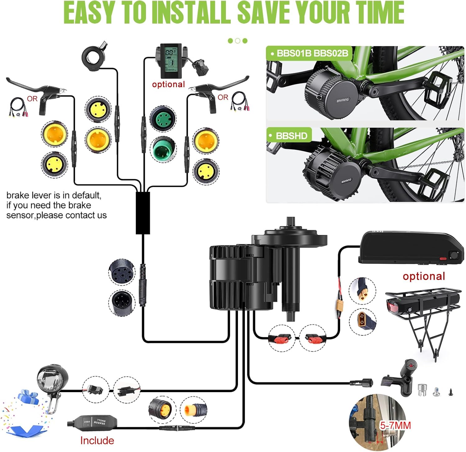 BAFANG Ebike Conversion Kit,BBS02 BBSHD Mid Drive Kit with Battery(Optional) Gear Sensosr for BB68-73MM Moutain Bike,Commuter Bike,Trike(EKD01,48V20AH Shark Battery)