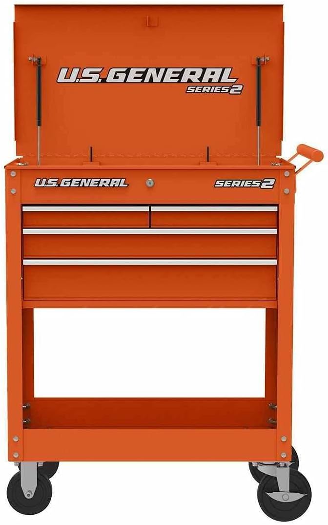 Roller Cart Tool Cabinet Storage Chest Box Glossy 4 Drawer 580 Lb. Capacity - Orange