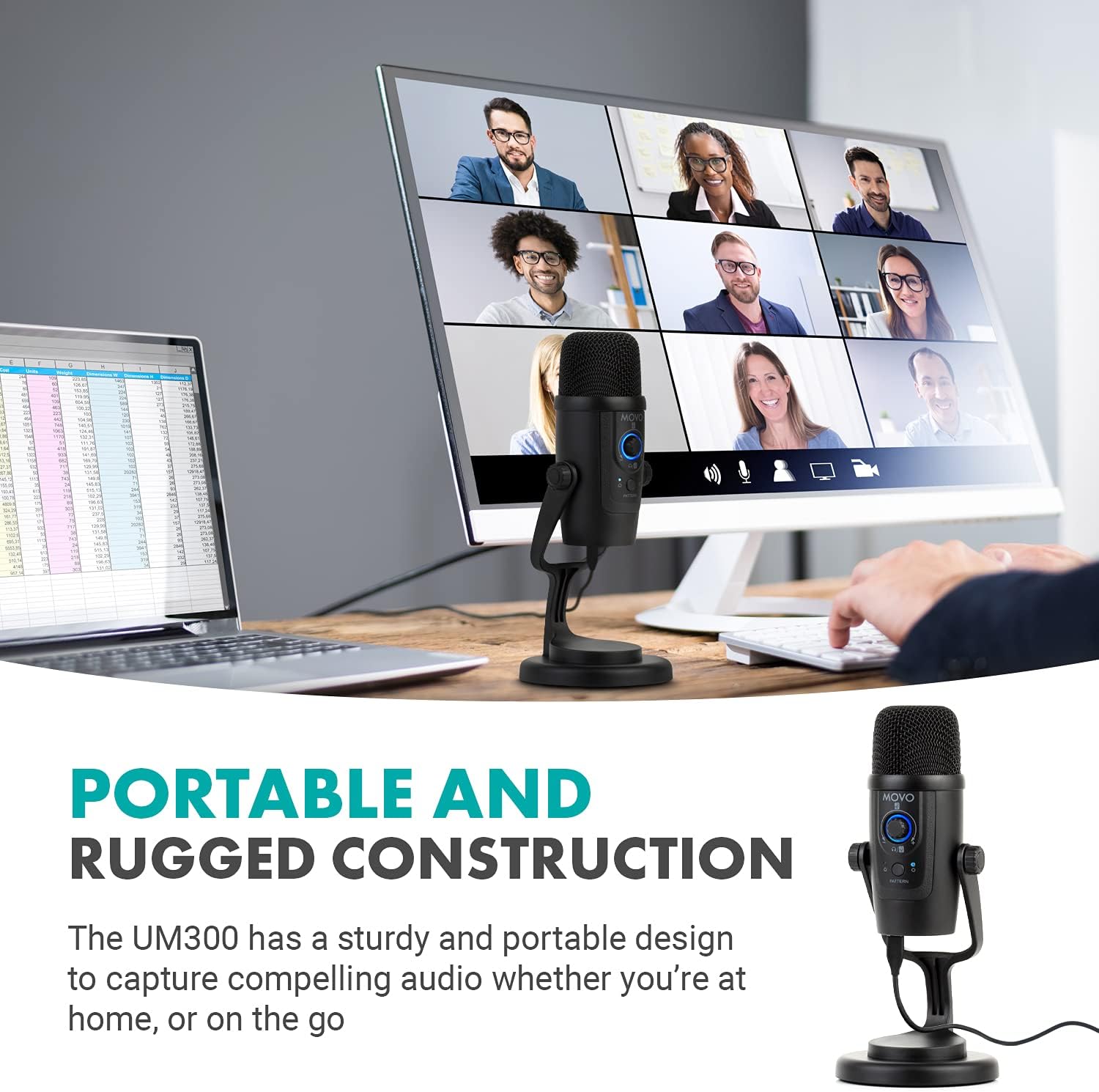 Movo UM300 Mini Desktop USB Microphone for Computer and Android Smartphones - Perfect Podcast, Music, Streaming, and Gaming Microphone for PC and Mac Computers - Travel-Size USB Podcast Microphone
