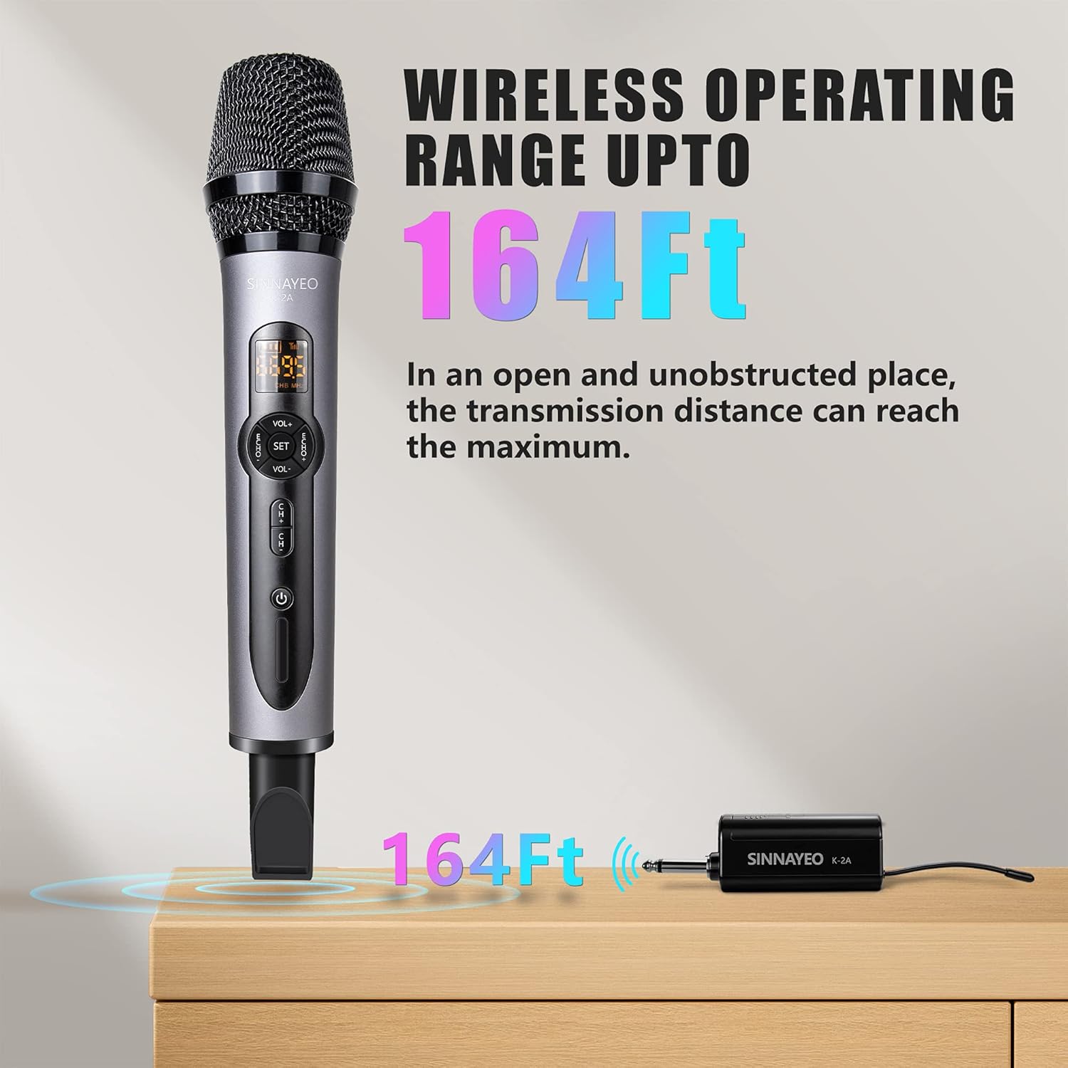 Wireless Microphone, UHF Metal Cordless Handheld Mic System with Rechargeable Receiver, for Karaoke, Singing, Party, Wedding, DJ, Speech Pack of 2