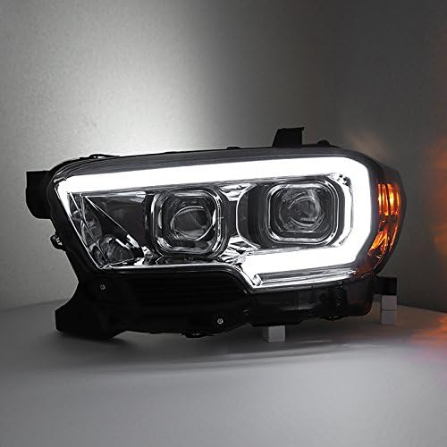 AKKON - For NEW Sequential LED Tube Design Black 2016-2023 Toyota Tacoma SR/SR5 Dual Square Projector Headlights