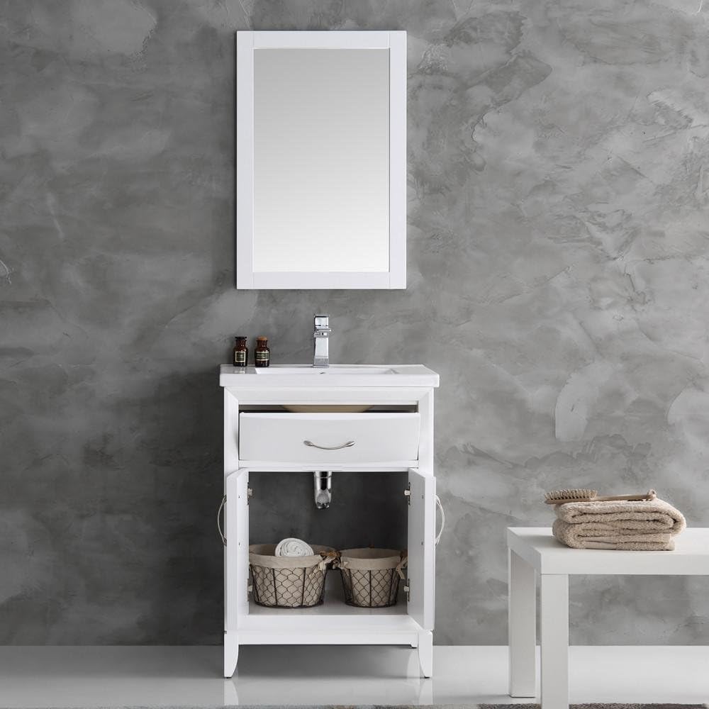 Fresca Cambridge 24" White Traditional Bathroom Vanity w/Mirror - Faucet Sold Separately