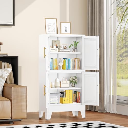 75.2" Tall Metal Pantry Cabinet, Storage Cabinets with 4 Door and 4 Adjustable Shelves, Black Kitchen Pantry Storage Cabinet, Freestanding Cupboard for Kitchen Dining Room Living Room Bathroom