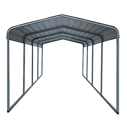 MUPATER 10 x 15 FT Heavy Duty Metal Carport, Outdoor Garage Car Shelter Shade with Heavier Metal Frame, Metal Roof and Bolts for Car, and Boats, Grey