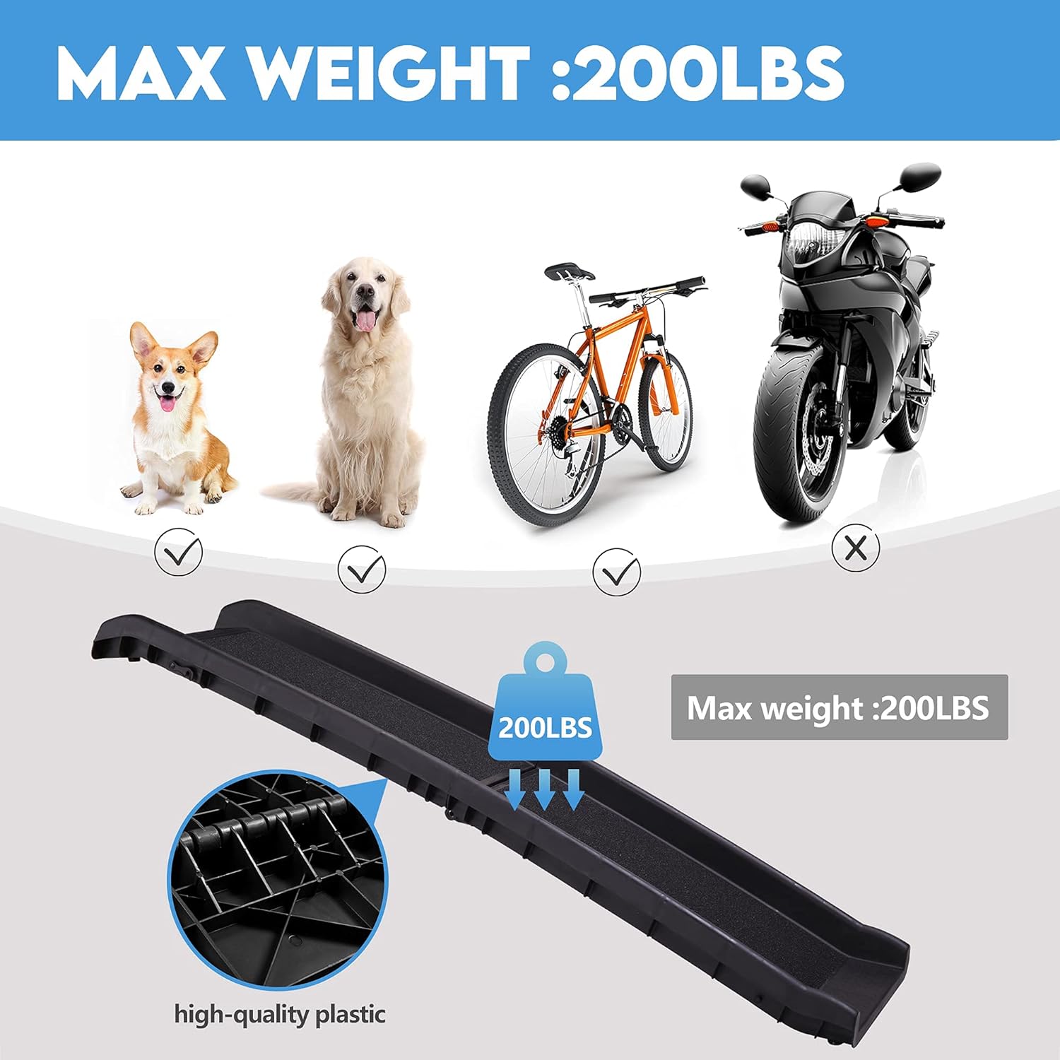 62”L Heavy Duty Portable Folding Dog Ramps for Large Dogs SUV, Truck Car Ramp Stairs Step Ladder for Pet, Non-Slip Design for Pool Boat