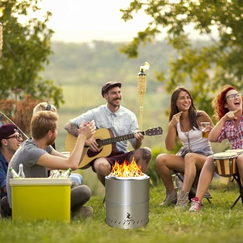 Silver Portable Solo Stove Bonfire with Removable Ash Pan,Firepits with Bottom Vents,19 Inch Smokeless Firepit Outdoor by Wood or Pellet Burning,for Outside Patio and Camping,Stainless Steel