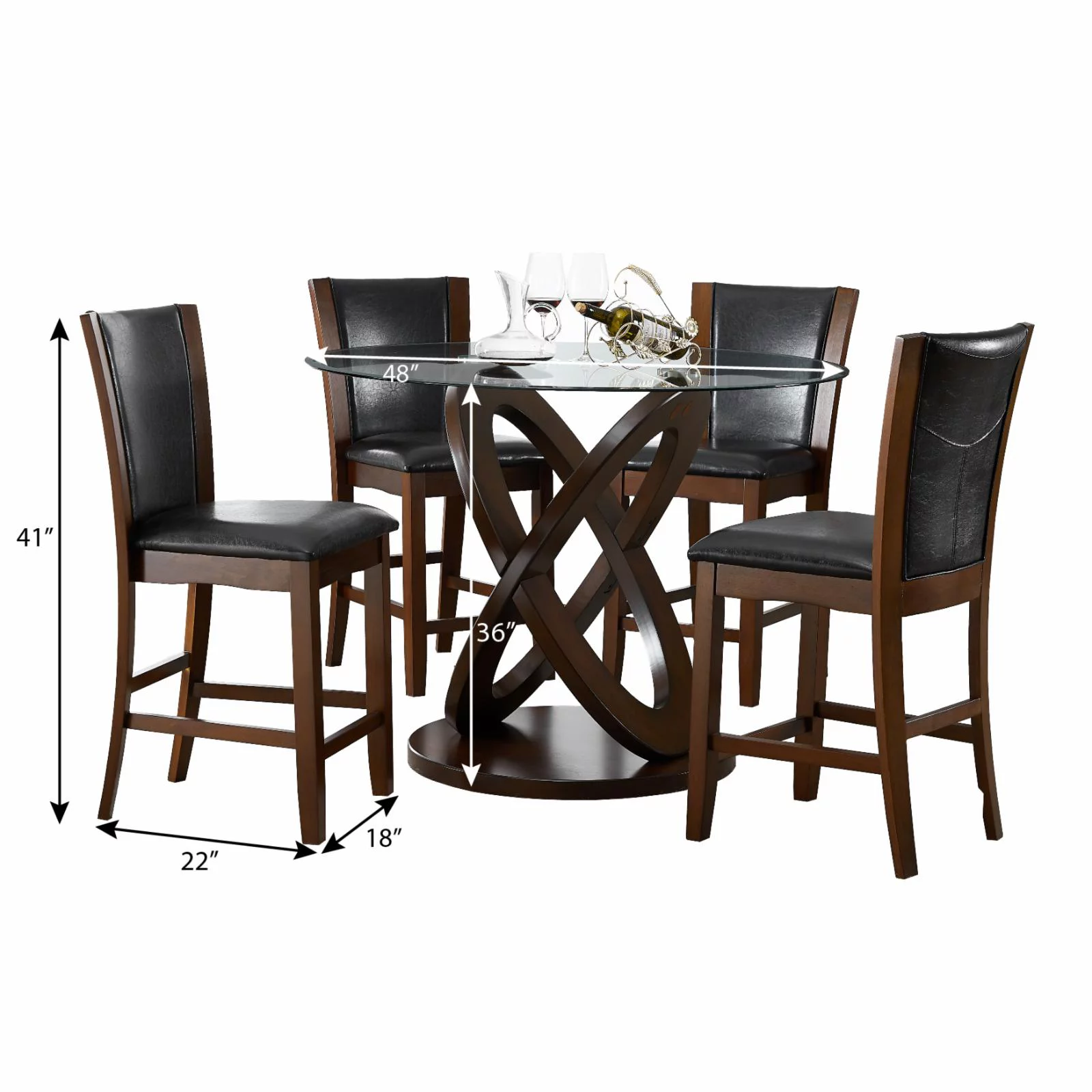 Roundhill Furniture Cicicol 5 Piece Round Faux Leather Upholstered Counter Height Dining Table Set - Curated Treasures Market