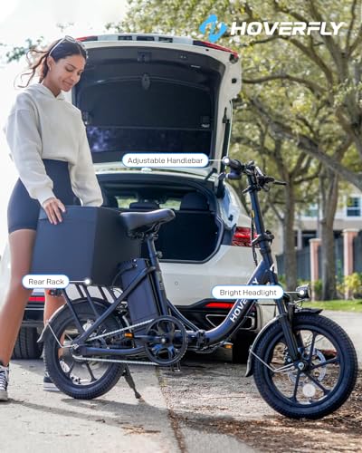 HOVERFLY H3 16" Electric Bike, Max 28Miles Range(Pedal-Assist) Folding E-Bike with Removable Battery, Front Suspension and Commuter Electric Bicycle Adults