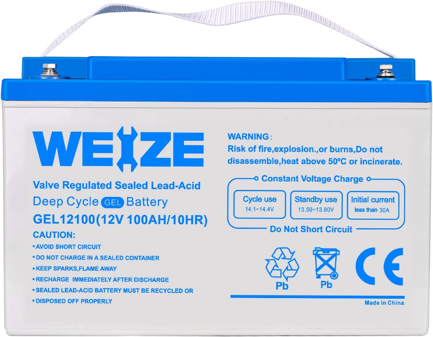 Weize 12V 100AH Deep Cycle AGM SLA VRLA Battery for Solar System RV Camping Trolling Motor, in Series 24V 36V 48V