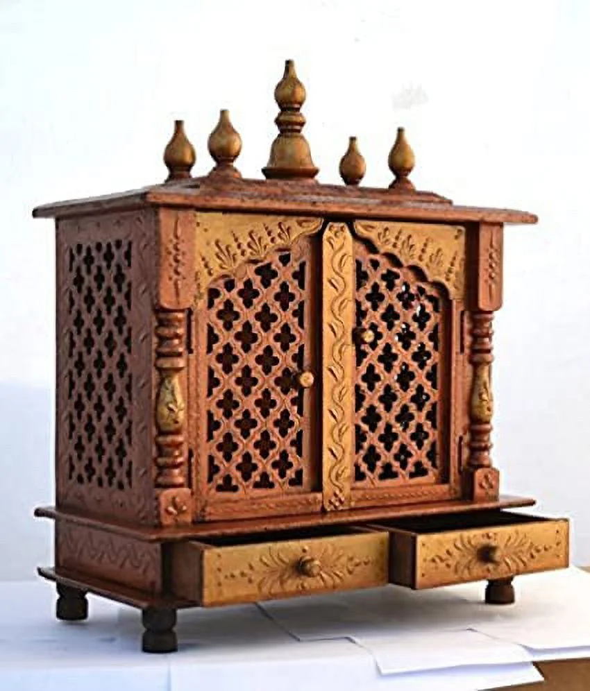 Mereappne Wooden Pooja Mandir Indian Hindu Decorations Puja God Satyanarayana Temple Cabinet Bhagwan Stand Mandapam Wall Hanging Decor for Home