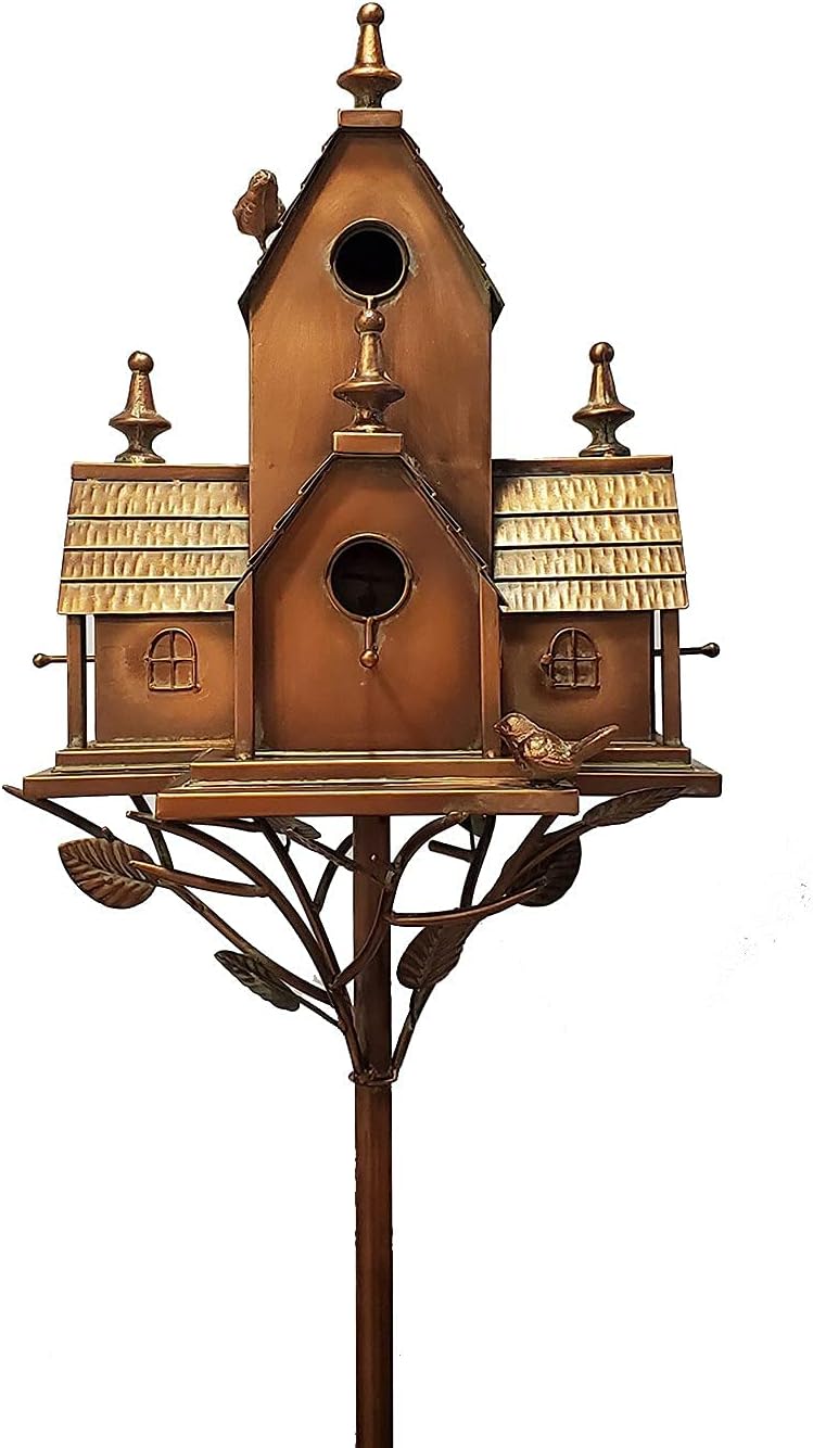 Zaer Ltd. Large Copper Colored Multi-Birdhouse Stakes, Room for 4 Bird Families in Each (Castle Home)