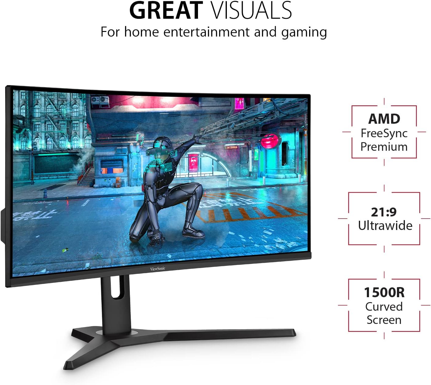 ViewSonic OMNI VX3418-2KPC 34 Inch Ultrawide Curved 1440p 1ms 144Hz Gaming Monitor with Adaptive Sync, Eye Care, HDMI and Display Port, Black