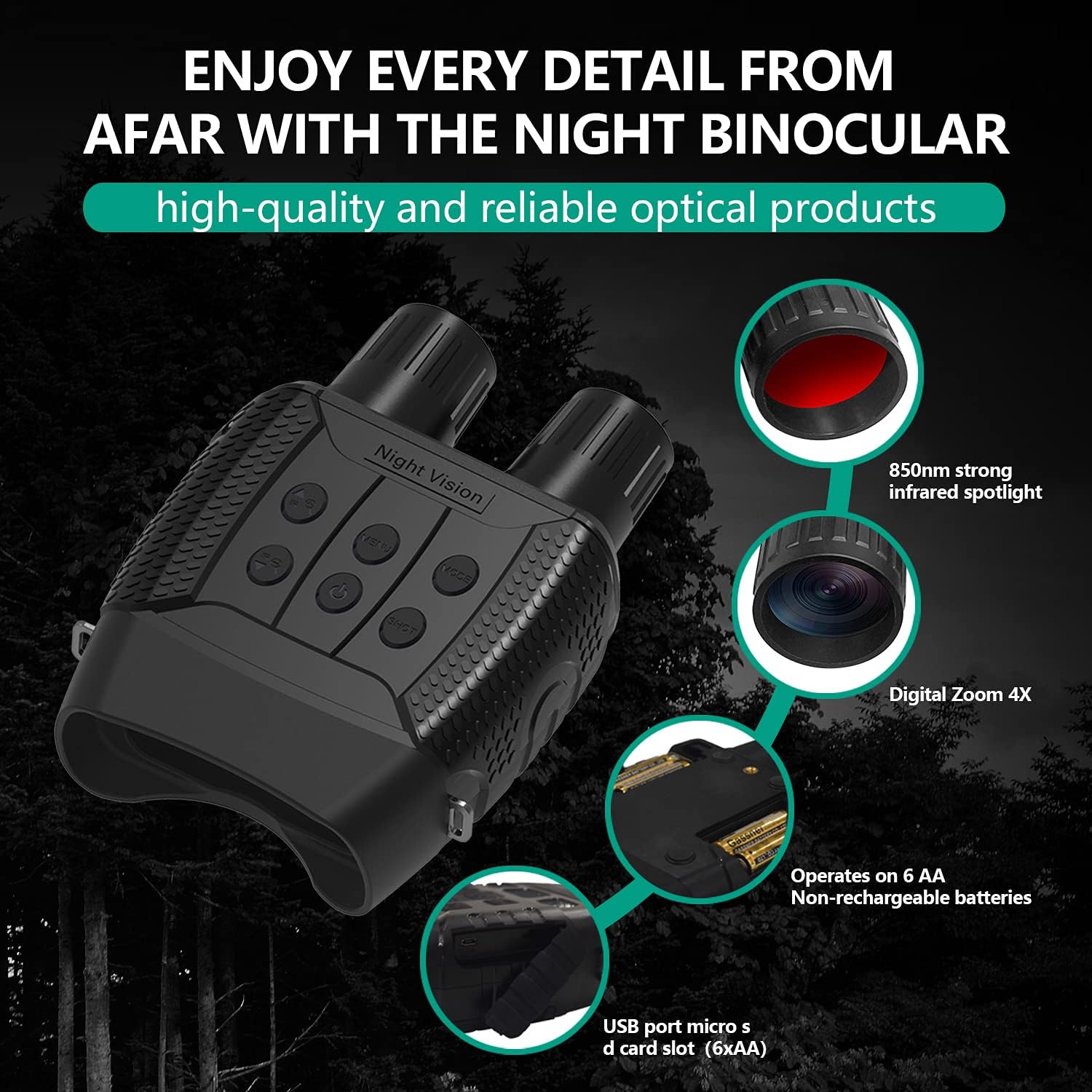 Vmotal Night Vision Goggles, Infrared Night Vision Binoculars with 2.31 Screen Viewing HD Photo/Video in The Darkness, Includes 32G Memory Card for Hunting, Spy, Military, Tactical, Security
